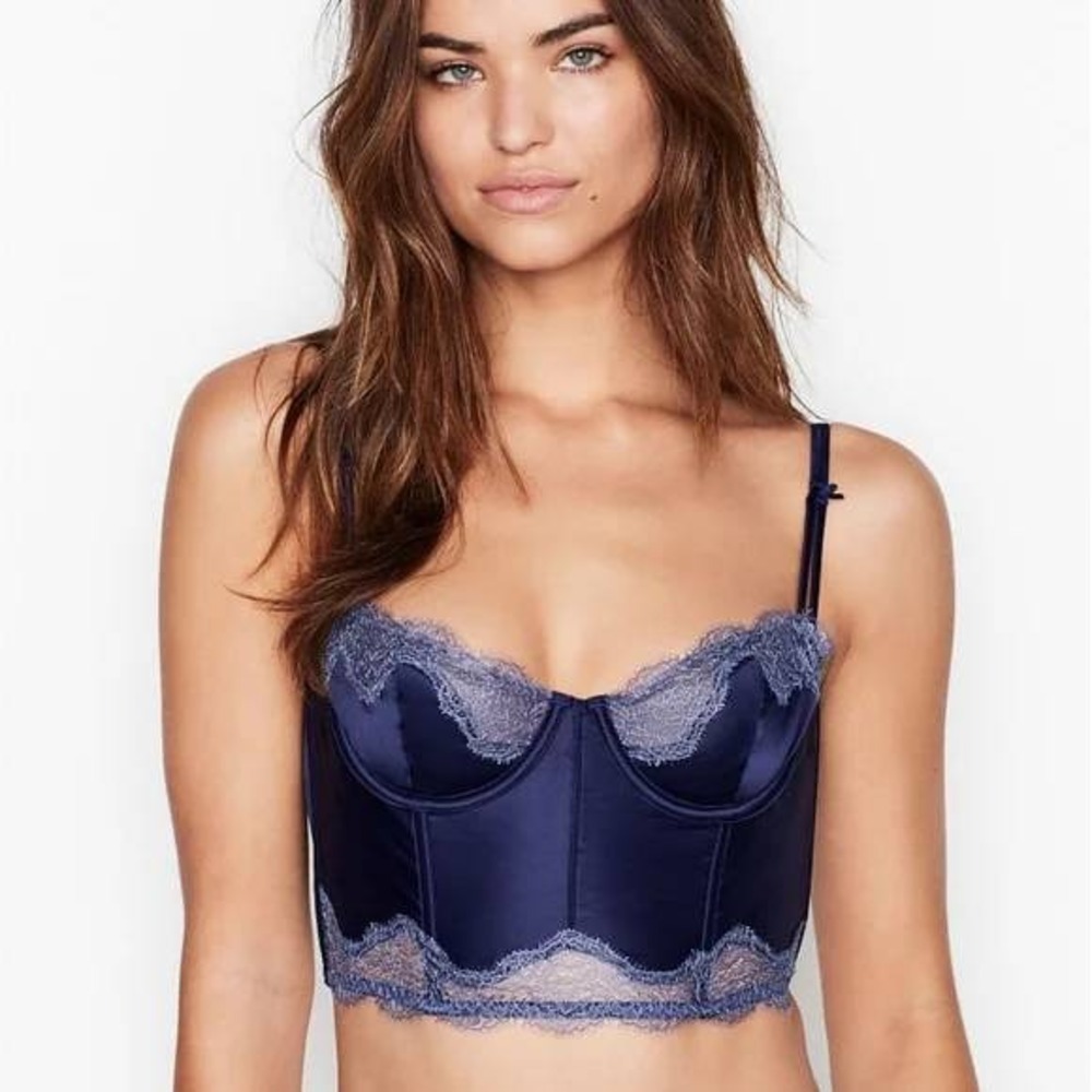 Victoria's Secret NWT Dream Angels Unlined Balconette Bra 36D Blue Lace Coquette